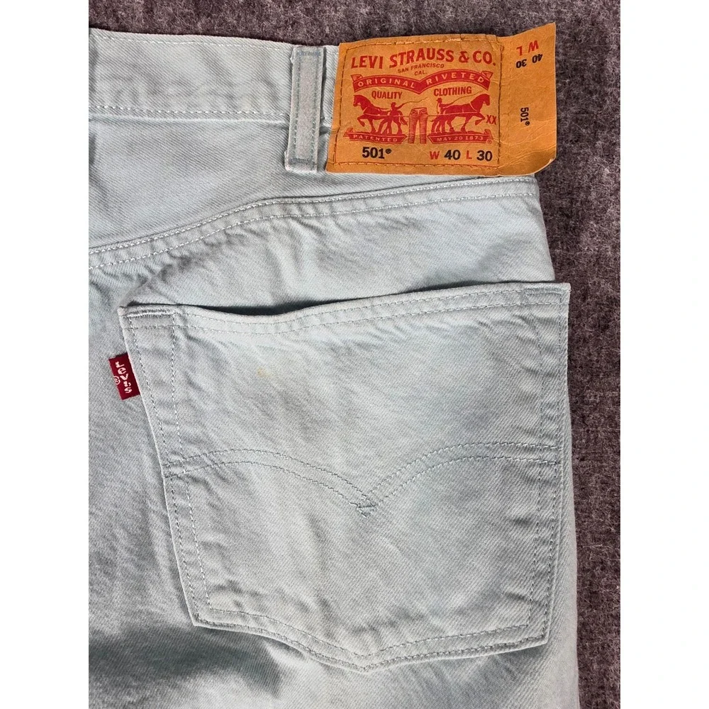 Levis 501 Original Fit Jeans 40x30 Light Mint Ice Blue Pastel Button Fly